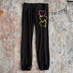 Hard Candy Womens Y2K Heart Sweatpants Black Pink Yellow Joggers Size S 3-5